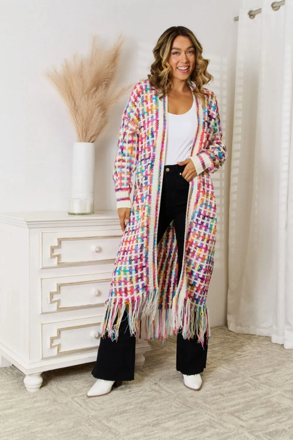 🌈 Angel Wings Full Size Multicolored Open Front Fringe Hem Cardigan 🌈