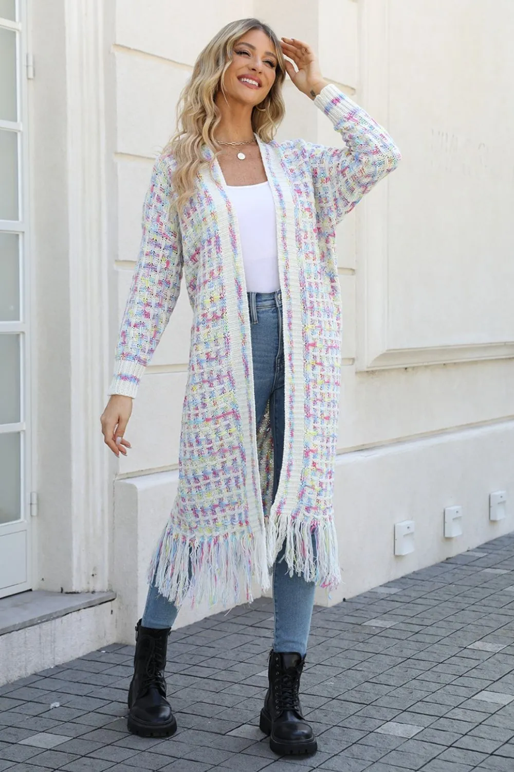 🌈 Angel Wings Full Size Multicolored Open Front Fringe Hem Cardigan 🌈