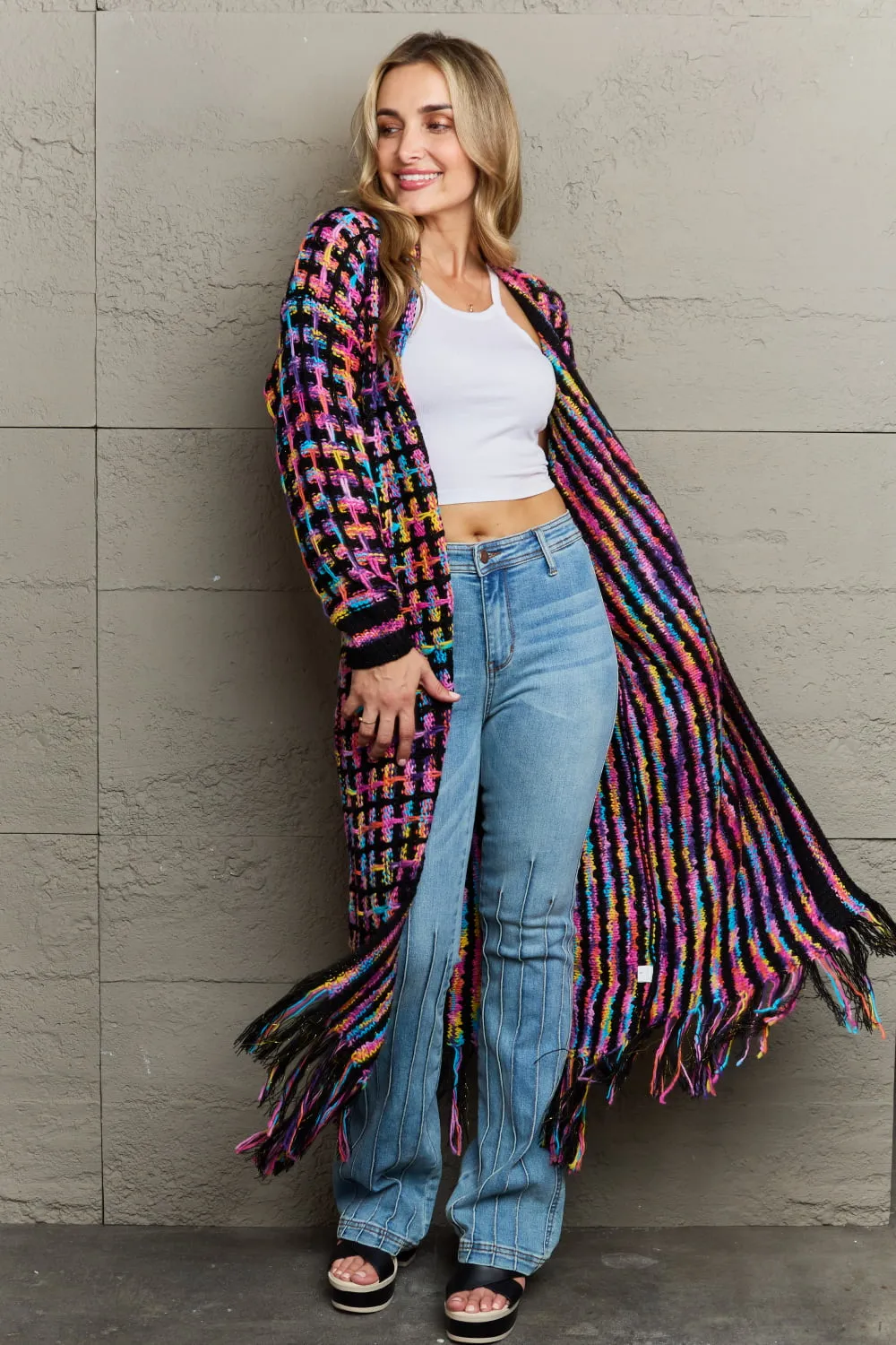 🌈 Angel Wings Full Size Multicolored Open Front Fringe Hem Cardigan 🌈