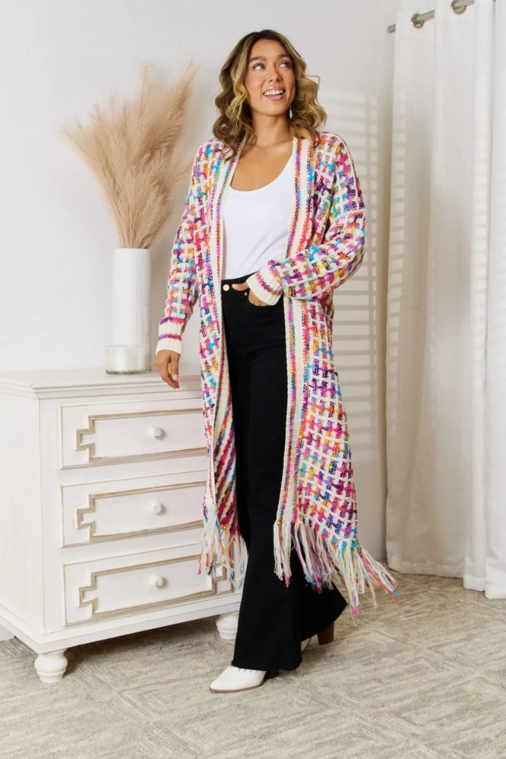 🌈 Angel Wings Full Size Multicolored Open Front Fringe Hem Cardigan 🌈