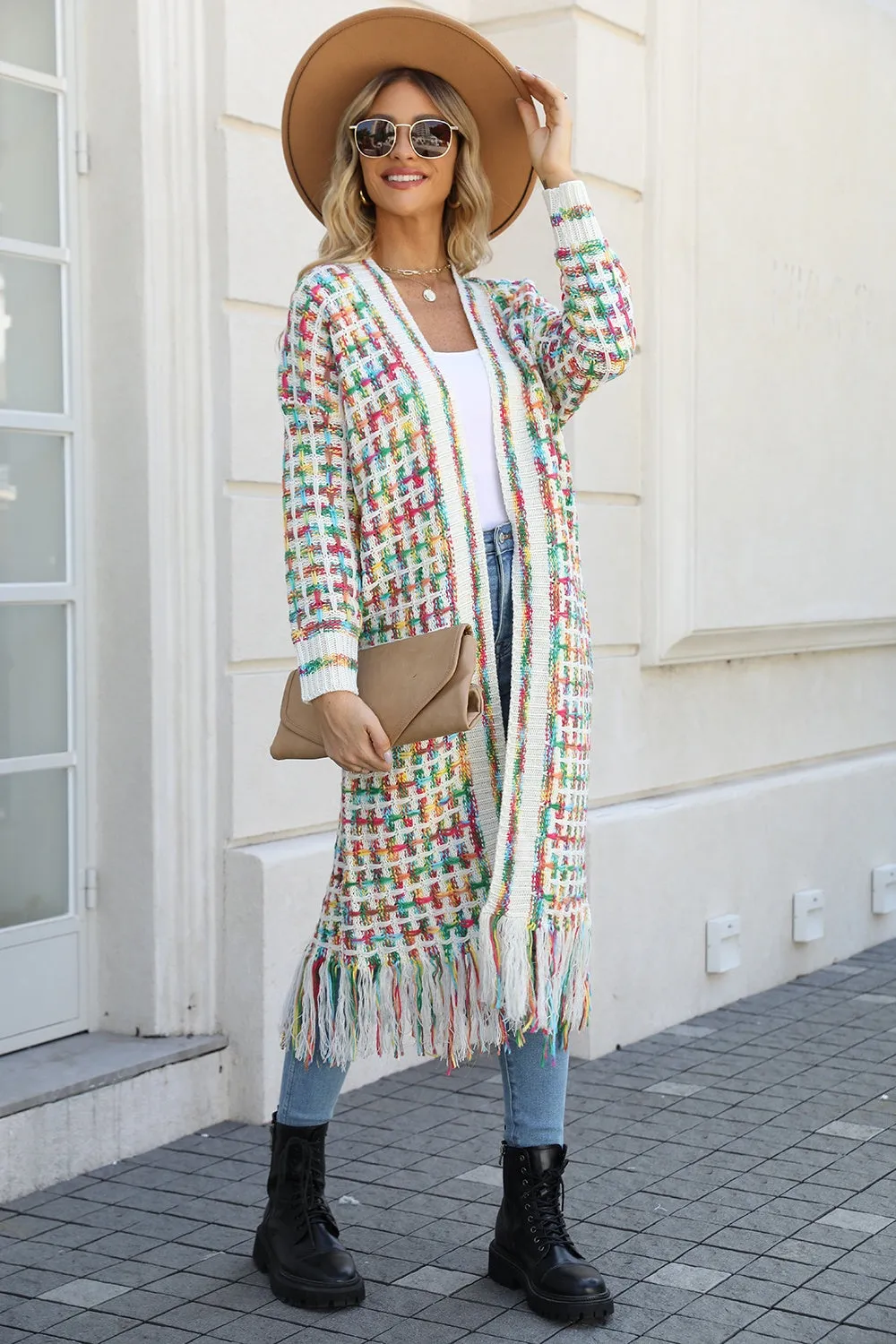 🌈 Angel Wings Full Size Multicolored Open Front Fringe Hem Cardigan 🌈