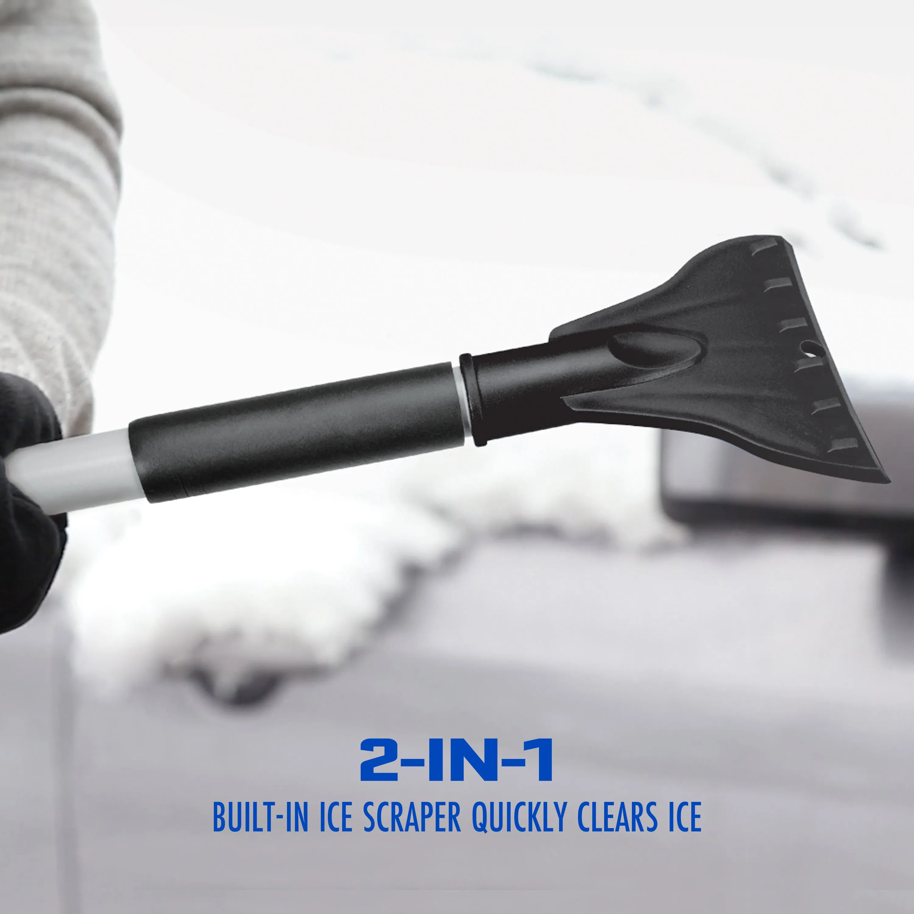 4-In-1 Telescoping Snow Broom   Ice Scraper | 18-Inch Foam Head | Headlights (Black)