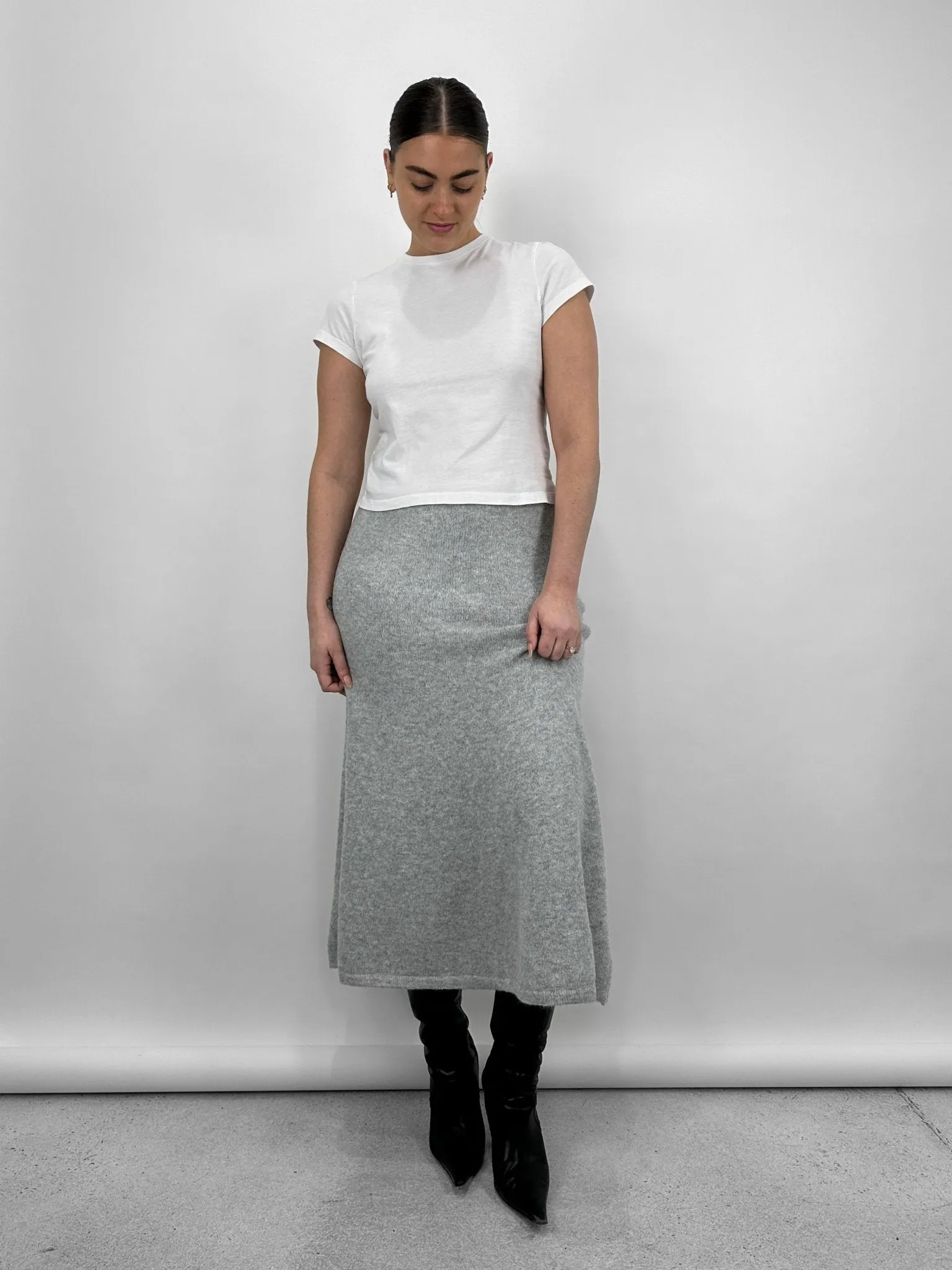 A-Line Knit Midi Skirt