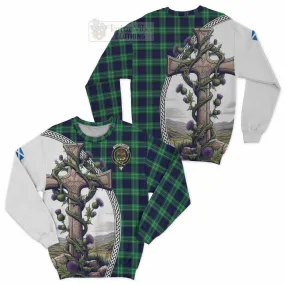 Abercrombie Tartan Sweatshirt with Family Crest and St. Andrew's Cross Accented by Thistle Vines