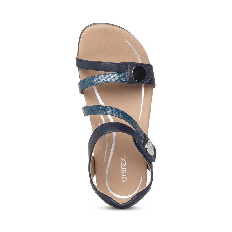 Aetrex Women's Jess Adjustable Quarter Strap Sandal - Navy SE215