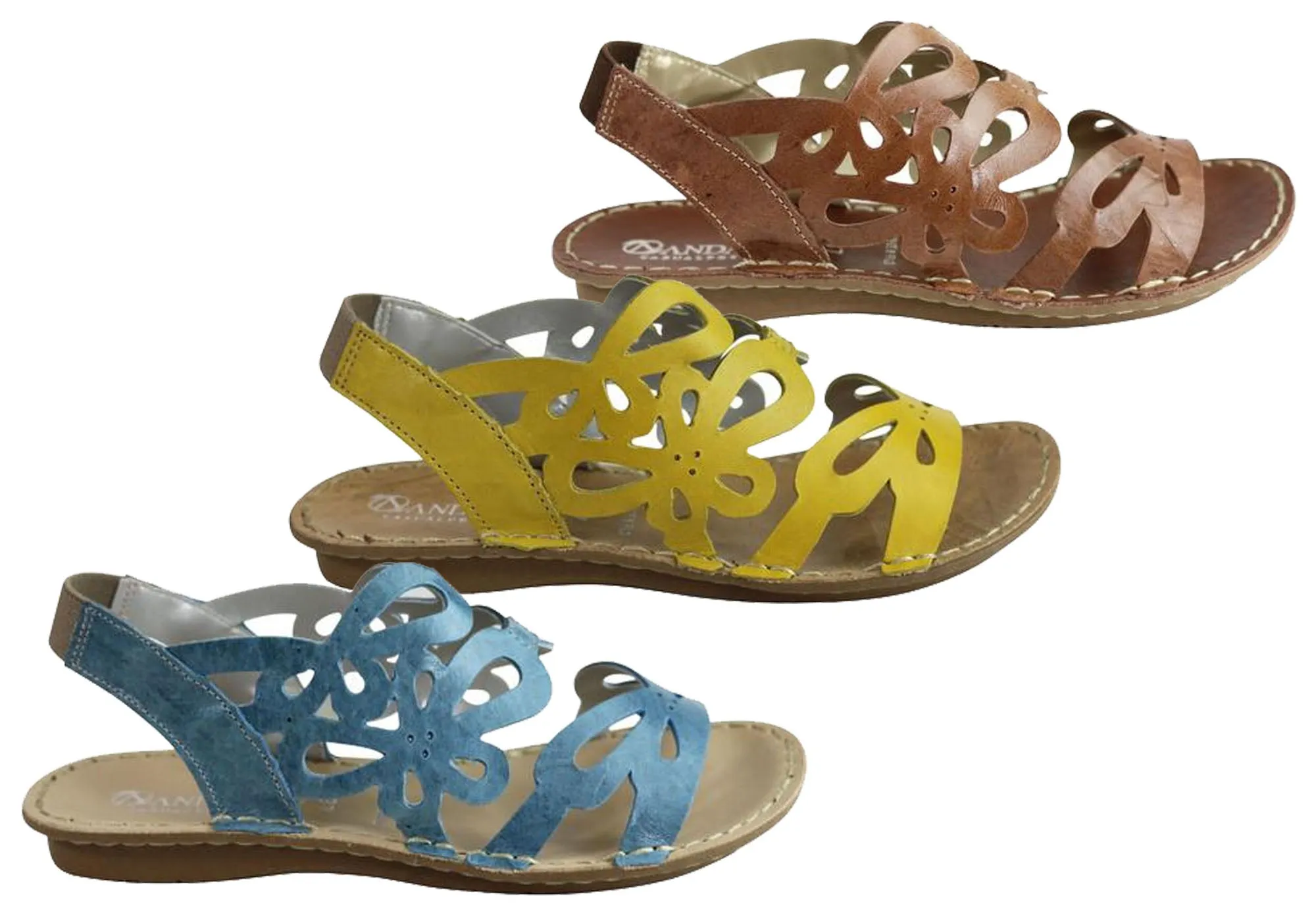 Andacco Desiree Womens Comfortable Flat Leather Sandals Made In Brazil