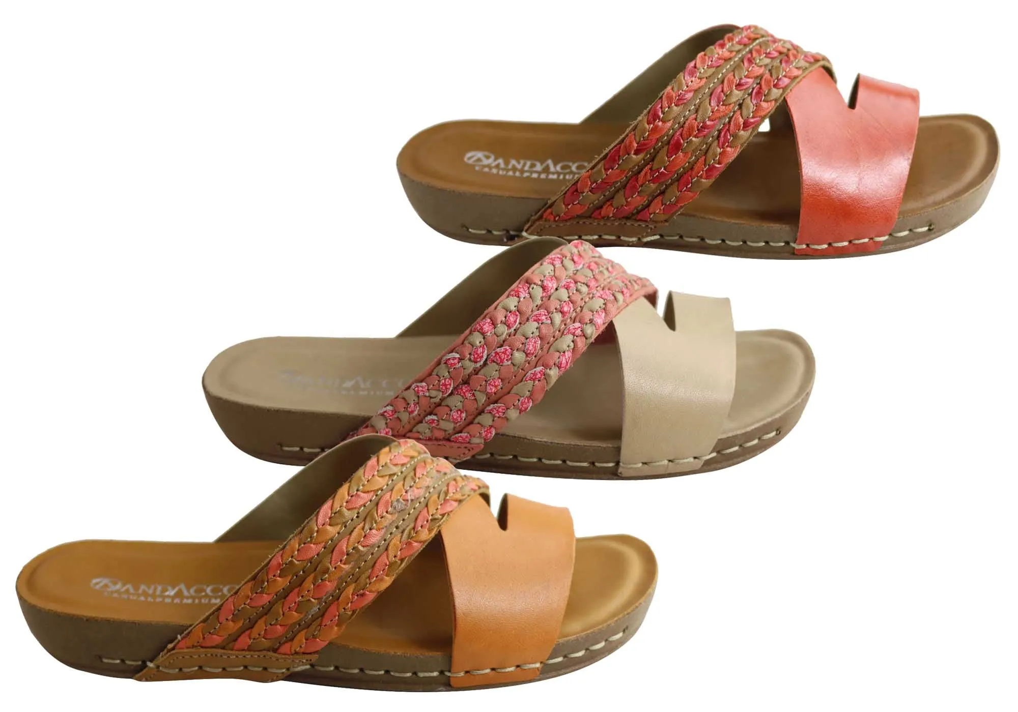 Andacco Monica Womens Brazilian Comfortable Leather Slides Sandals