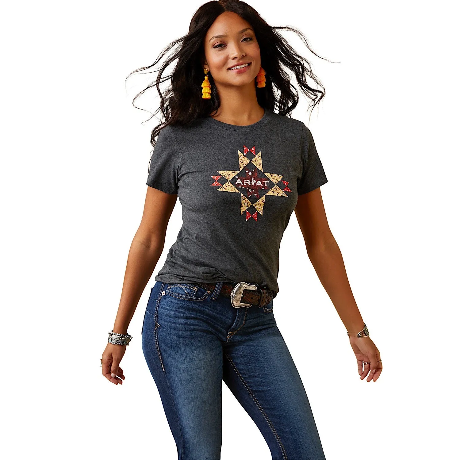 Ariat Womens Quilt Logo Tee Charcoal Heather