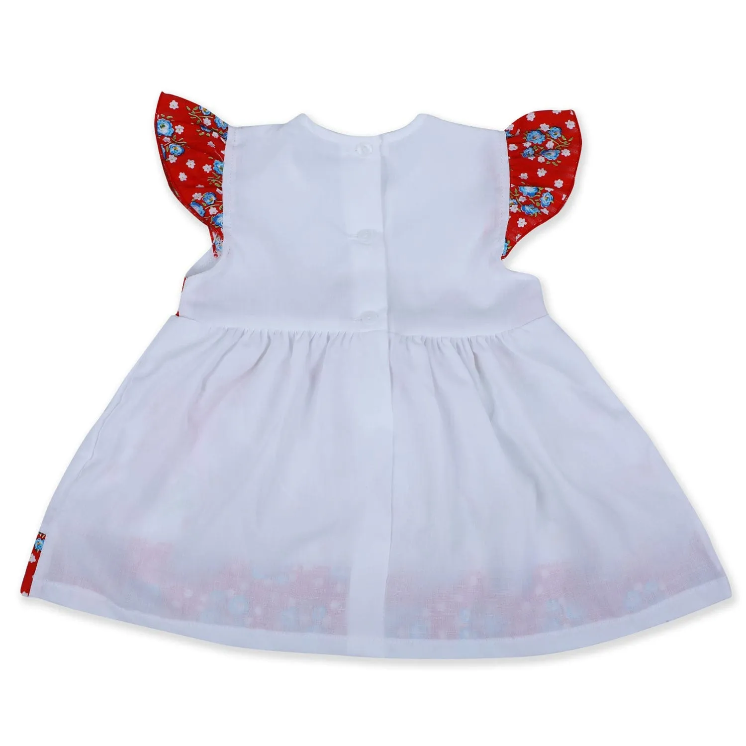 Baby Moo Floral Unicorn Flutter Sleeves Knee Length Frock - Red