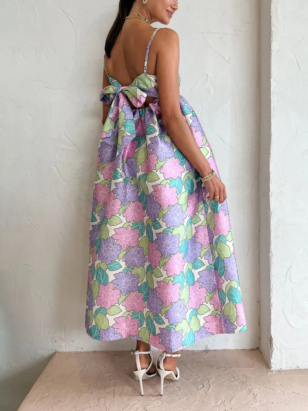 Beautiful Temperament Printed Charming Strapless Backless Swing Dress