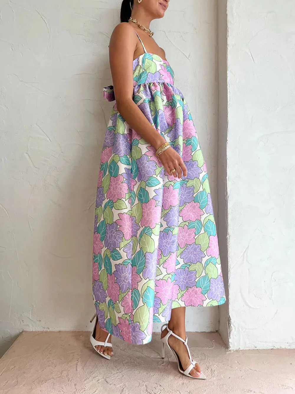 Beautiful Temperament Printed Charming Strapless Backless Swing Dress