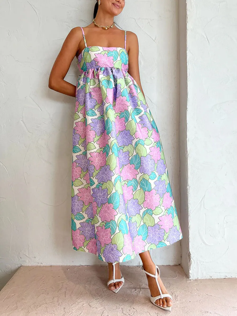 Beautiful Temperament Printed Charming Strapless Backless Swing Dress