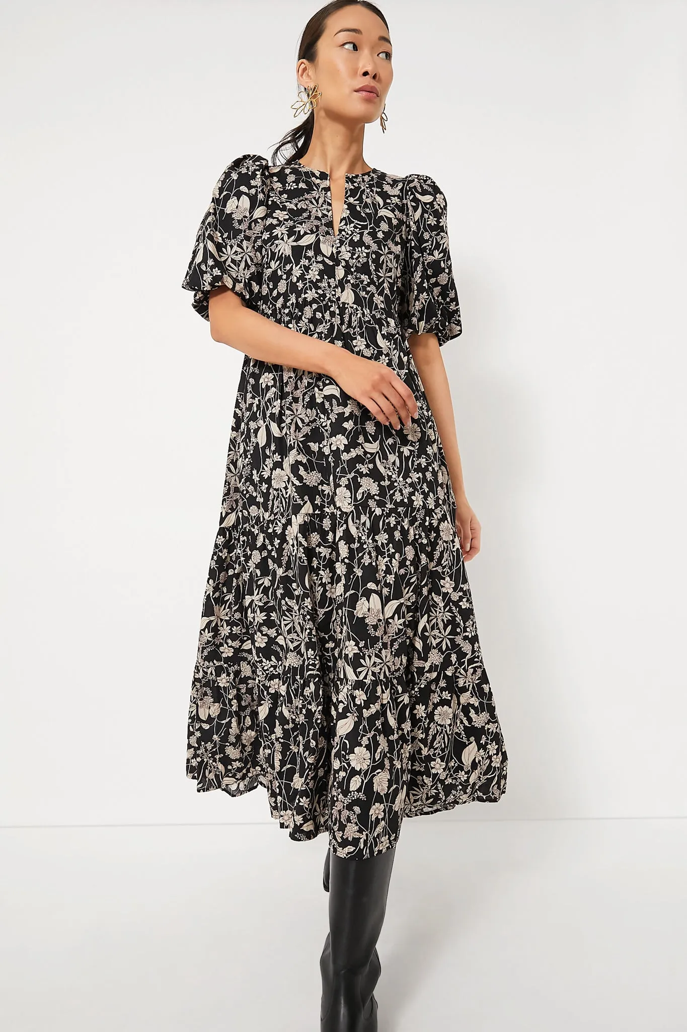 Black & Tan Floral Cisco Maxi Dress