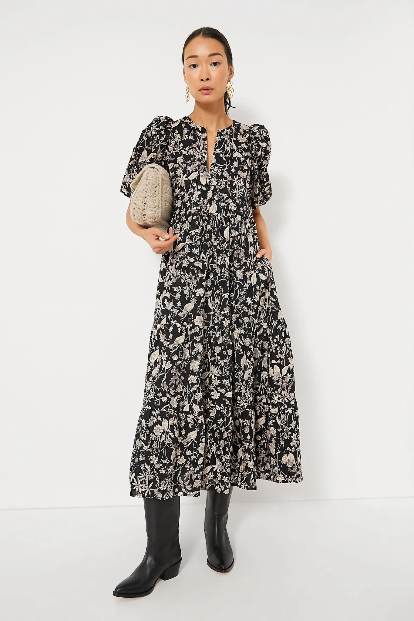 Black & Tan Floral Cisco Maxi Dress