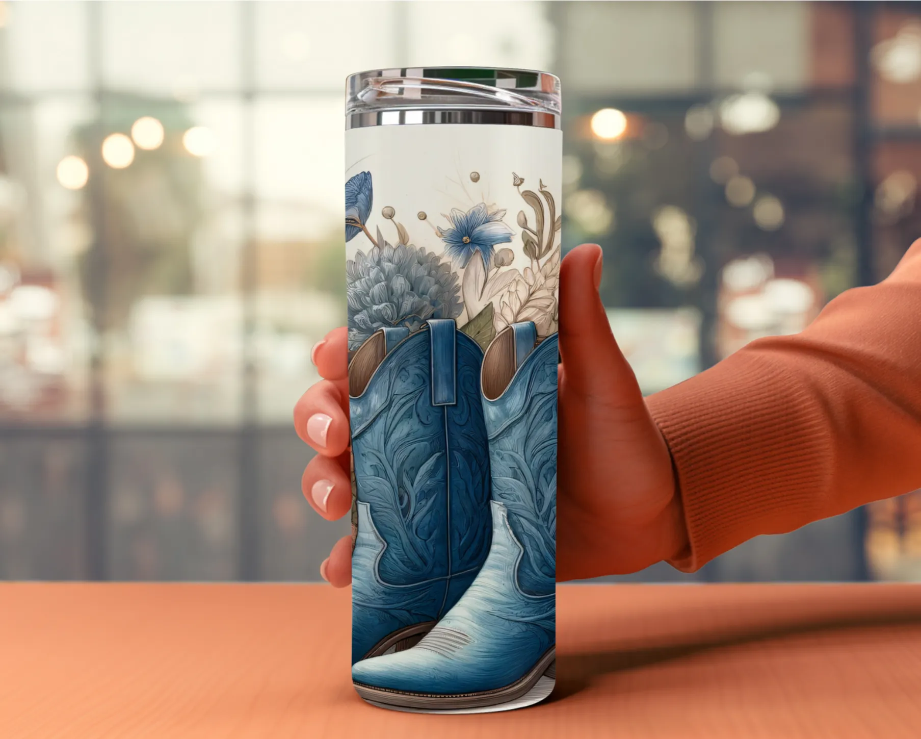 Blue Boots & Blooms 20 oz Tumbler; Country Tumbler