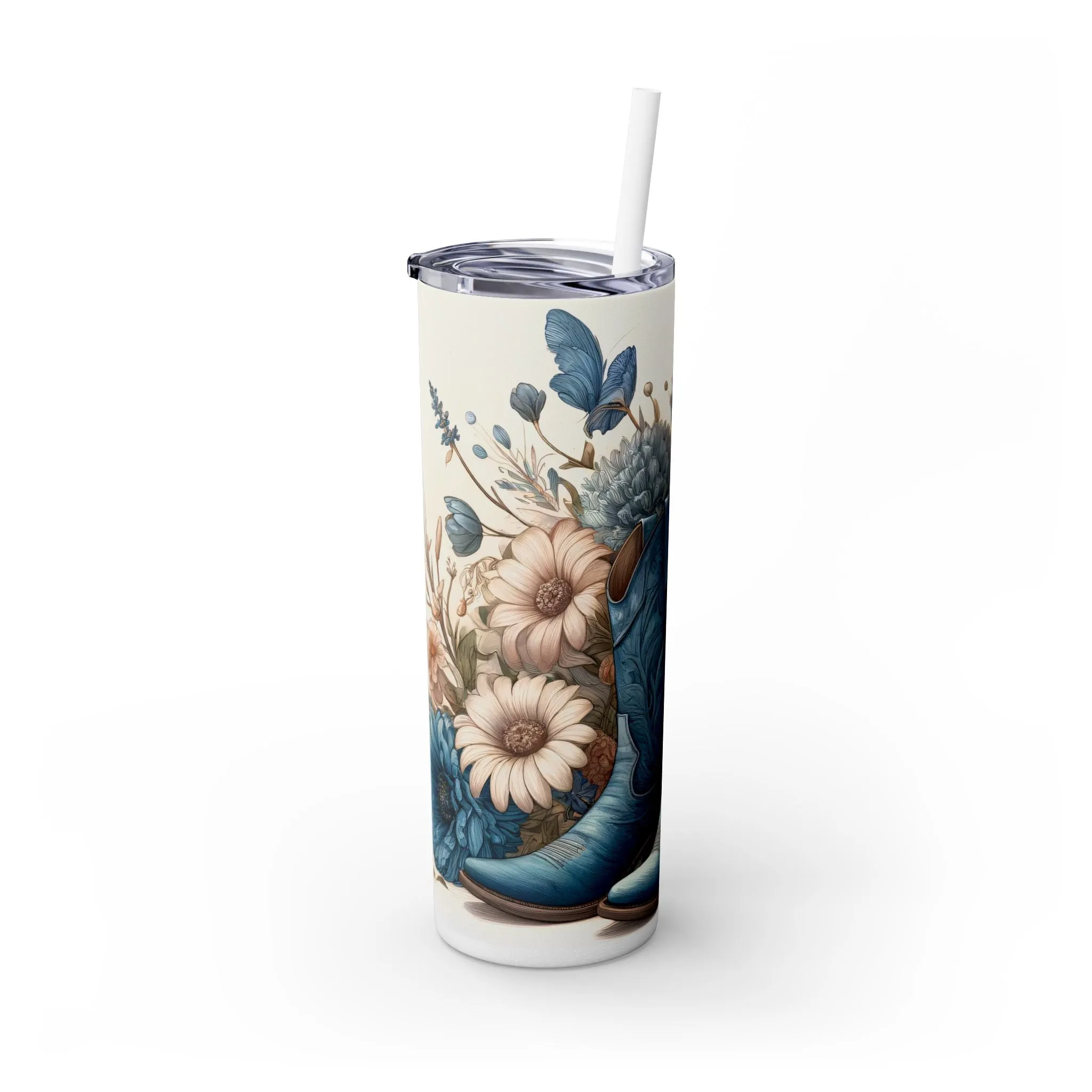 Blue Boots & Blooms 20 oz Tumbler; Country Tumbler