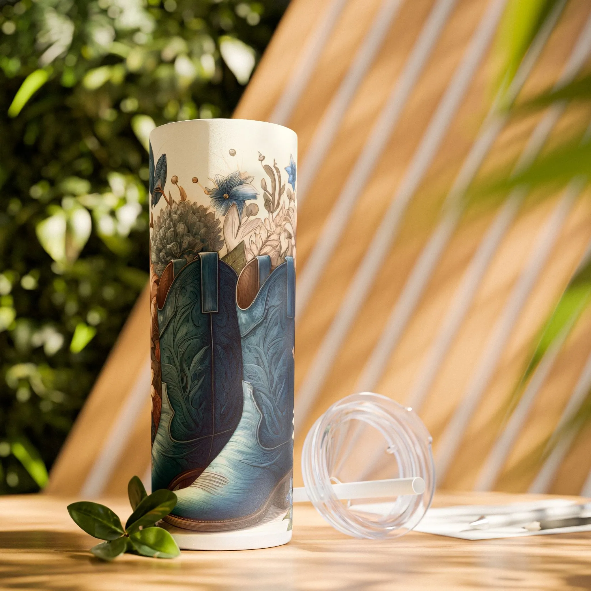 Blue Boots & Blooms 20 oz Tumbler; Country Tumbler