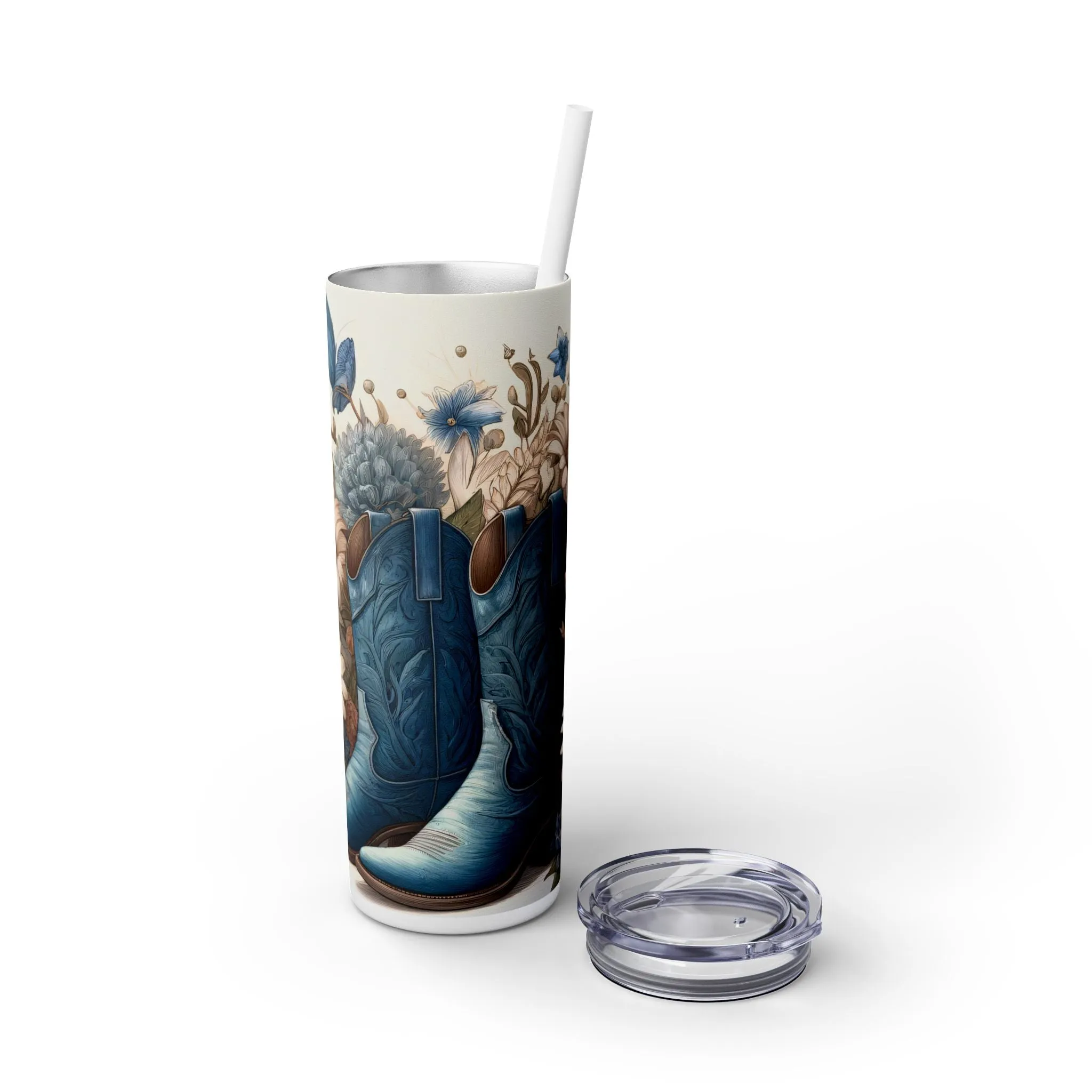 Blue Boots & Blooms 20 oz Tumbler; Country Tumbler