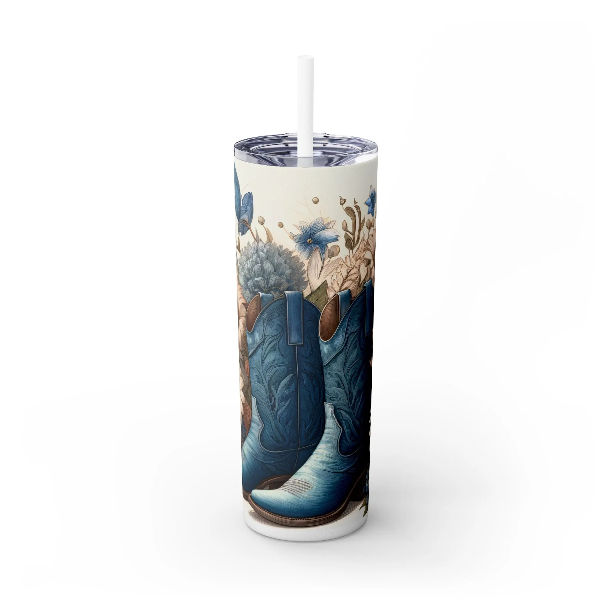 Blue Boots & Blooms 20 oz Tumbler; Country Tumbler