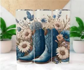 Blue Boots & Blooms 20 oz Tumbler; Country Tumbler