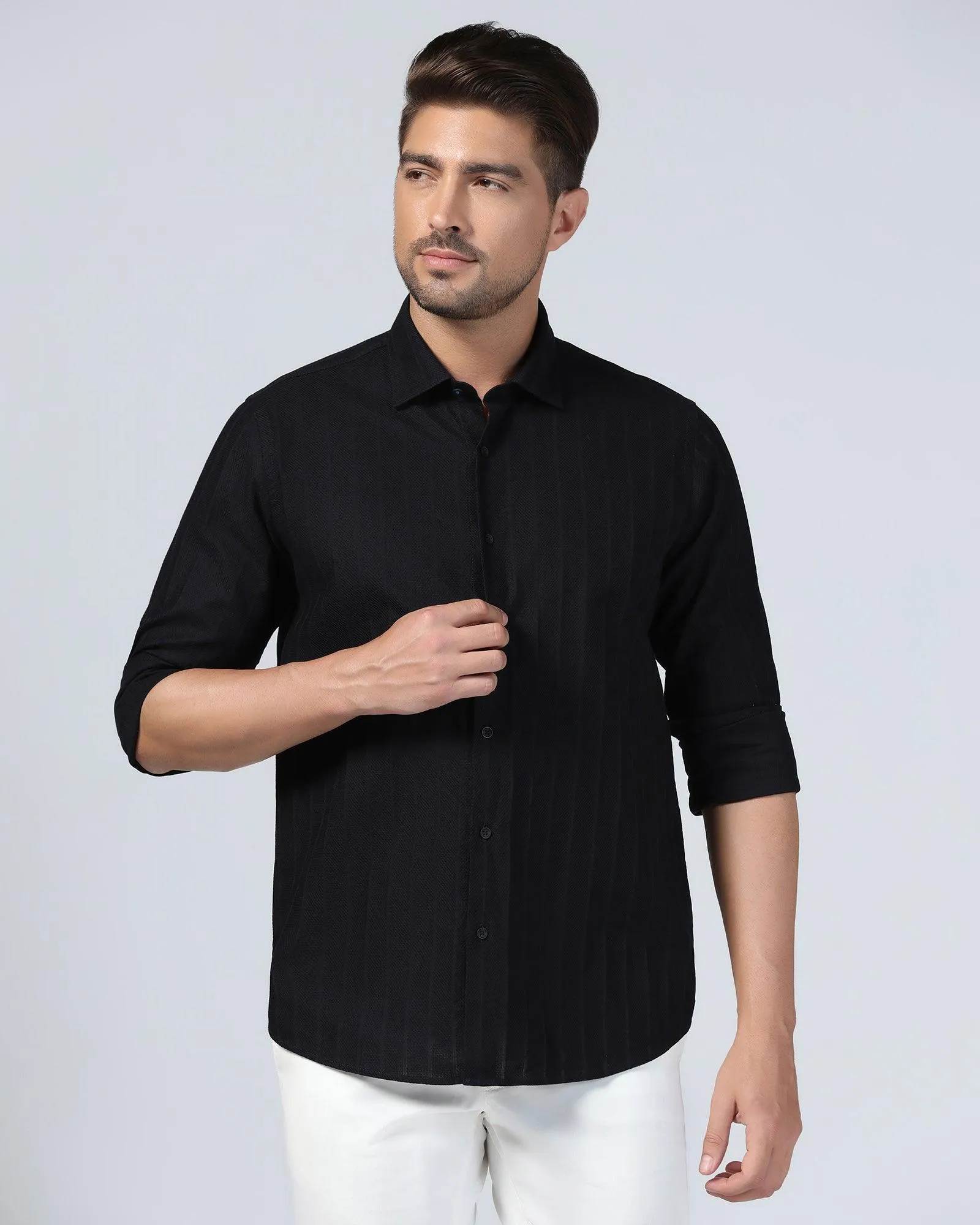 Casual Black Textured Shirt - Tuscany