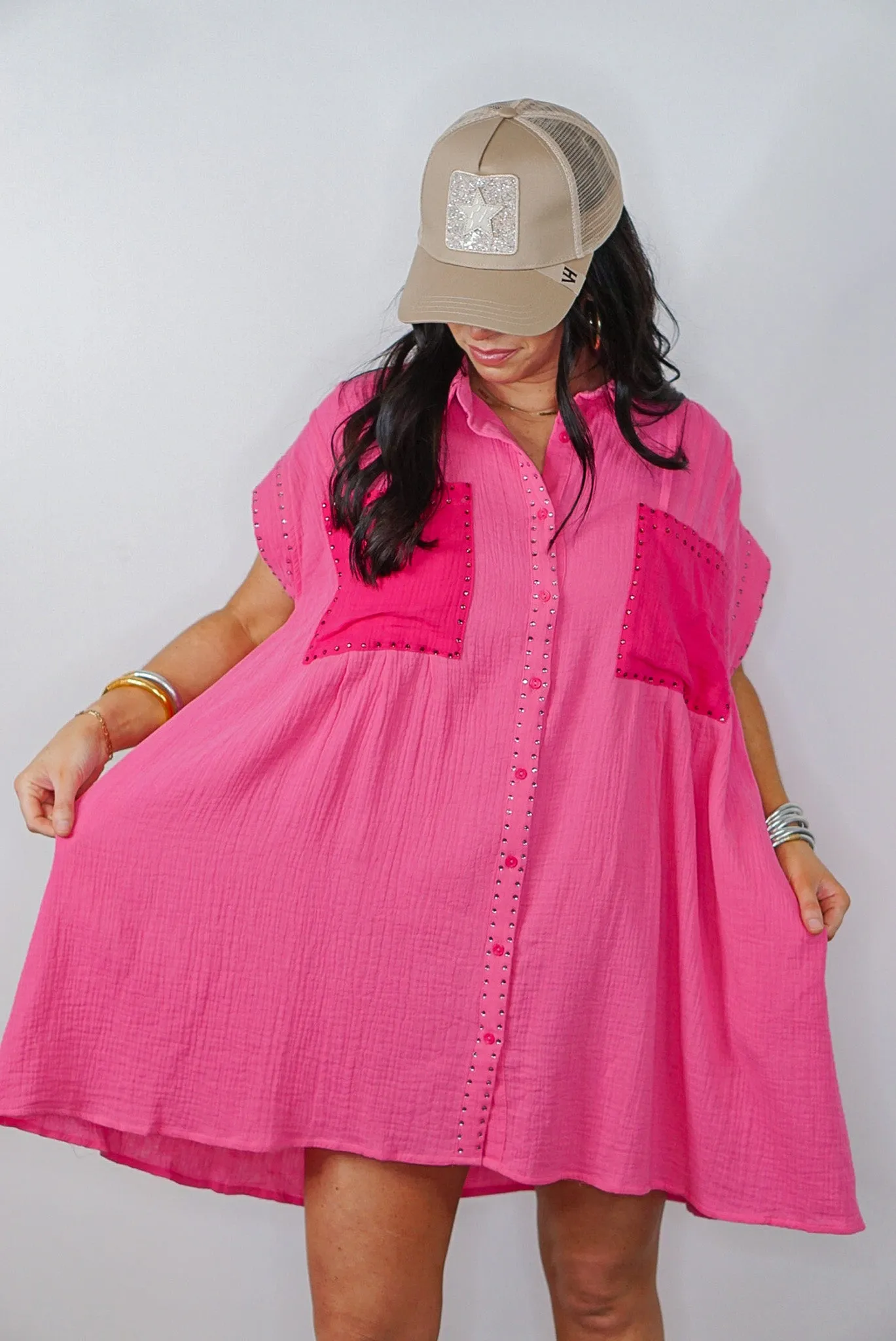 Casual Glam Pink Rhinestone Dress