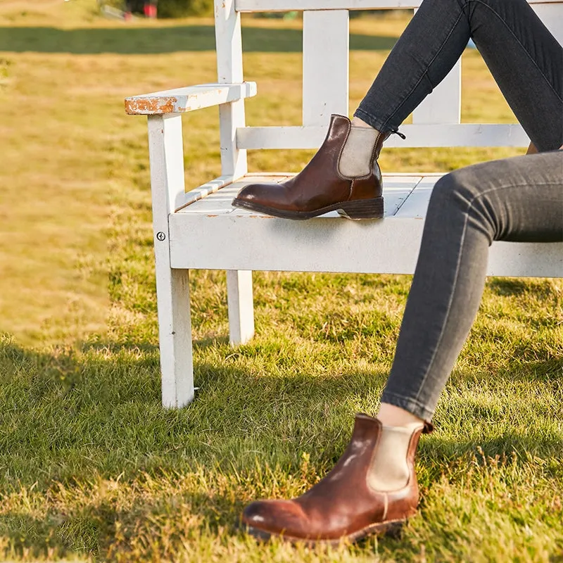 Classic Horse Leather Chelsea Boots Leather Sole Short Boots For Women In Black/Brown/Coffee