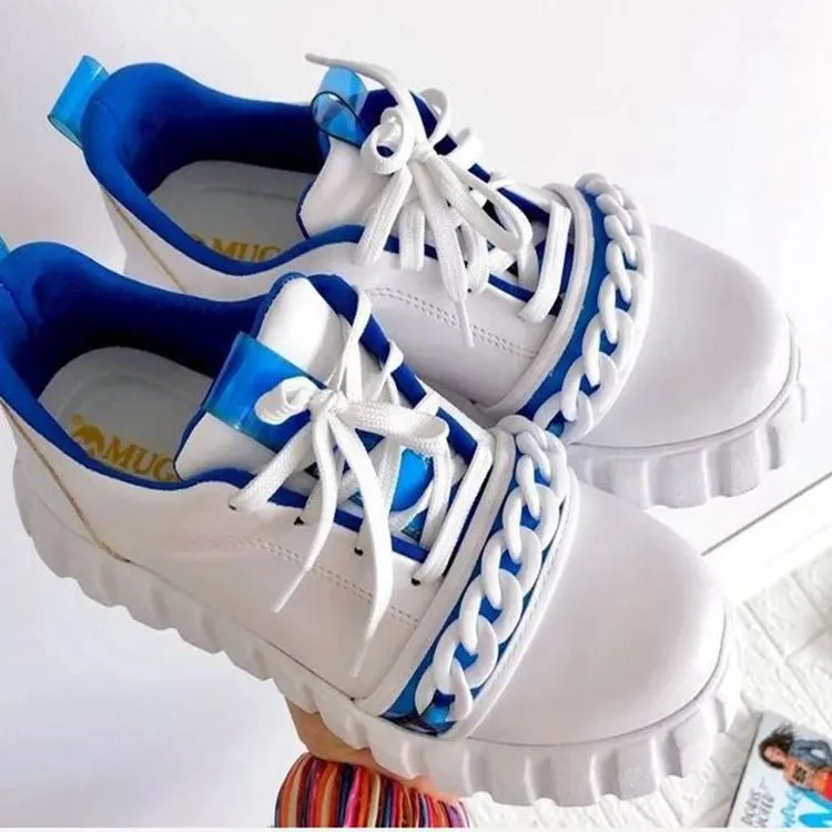 Colorful chain platform lace-up casual shoes (HPSD116）