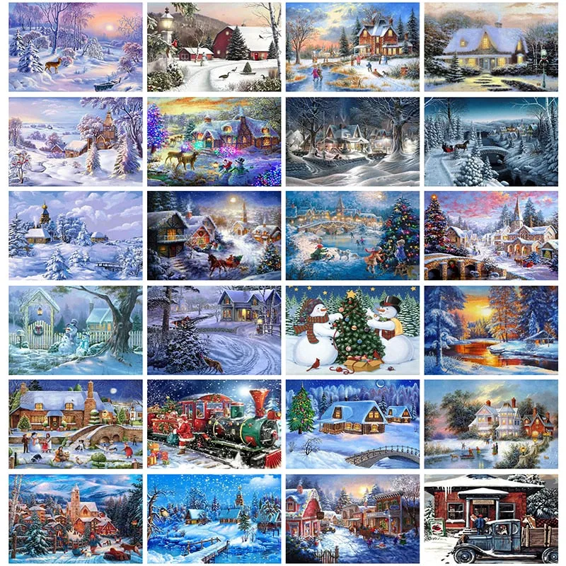 Cozy Snow House | Scenic Diamond Painting Kit | Full Round/Square Drill 5D Rhinestone Embroidery | Winter Scenery Painting