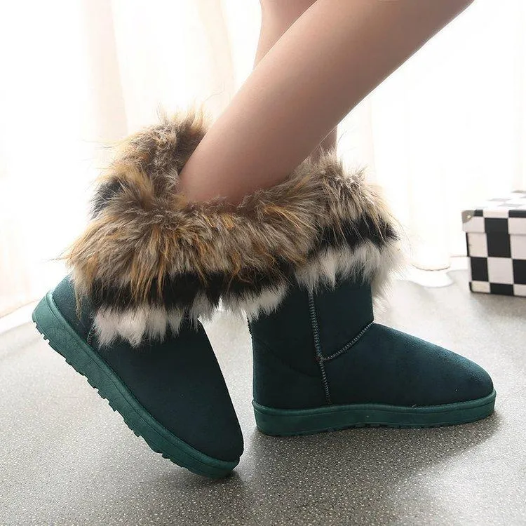 Cozy Winter Solid Color Short Faux Fox Warm Snow Ankle Boots