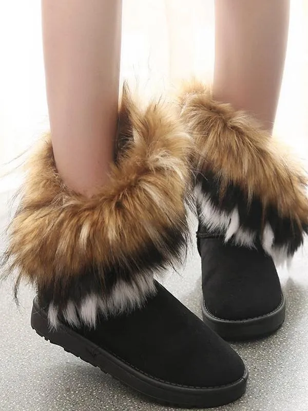 Cozy Winter Solid Color Short Faux Fox Warm Snow Ankle Boots