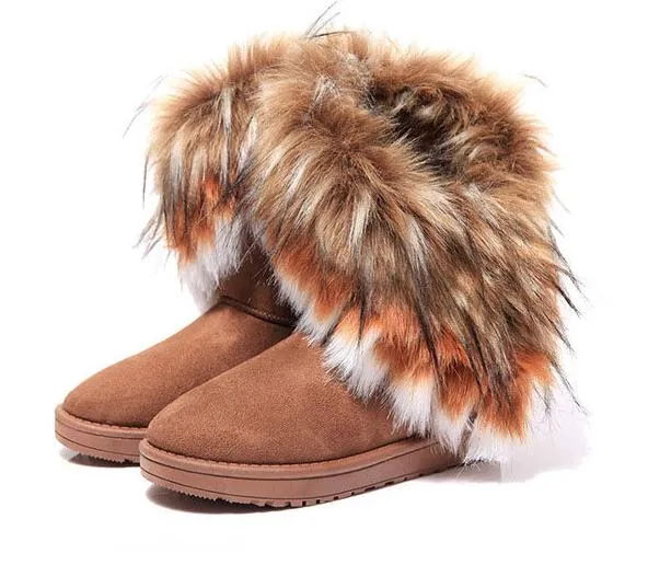 Cozy Winter Solid Color Short Faux Fox Warm Snow Ankle Boots