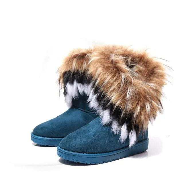 Cozy Winter Solid Color Short Faux Fox Warm Snow Ankle Boots