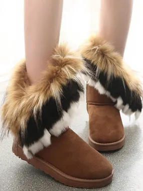 Cozy Winter Solid Color Short Faux Fox Warm Snow Ankle Boots