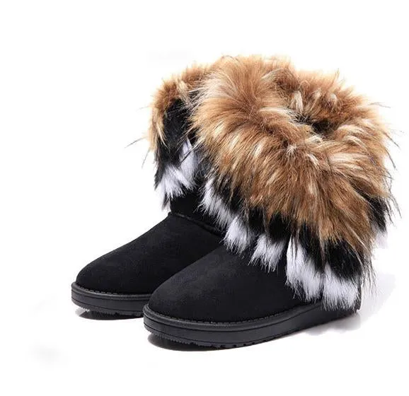 Cozy Winter Solid Color Short Faux Fox Warm Snow Ankle Boots