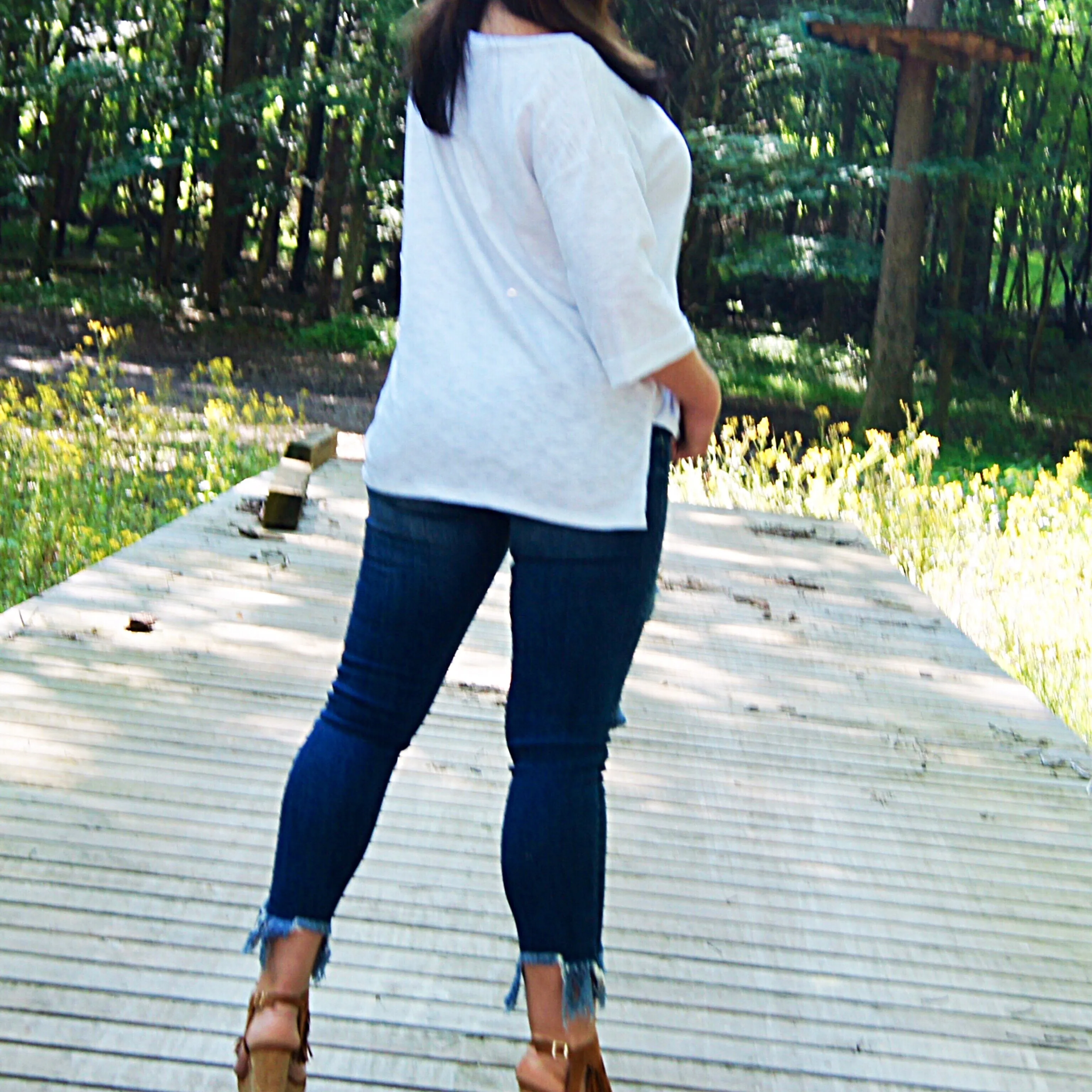 Cropped Fringe Distressed Ripped  Bottoms UP Jeans