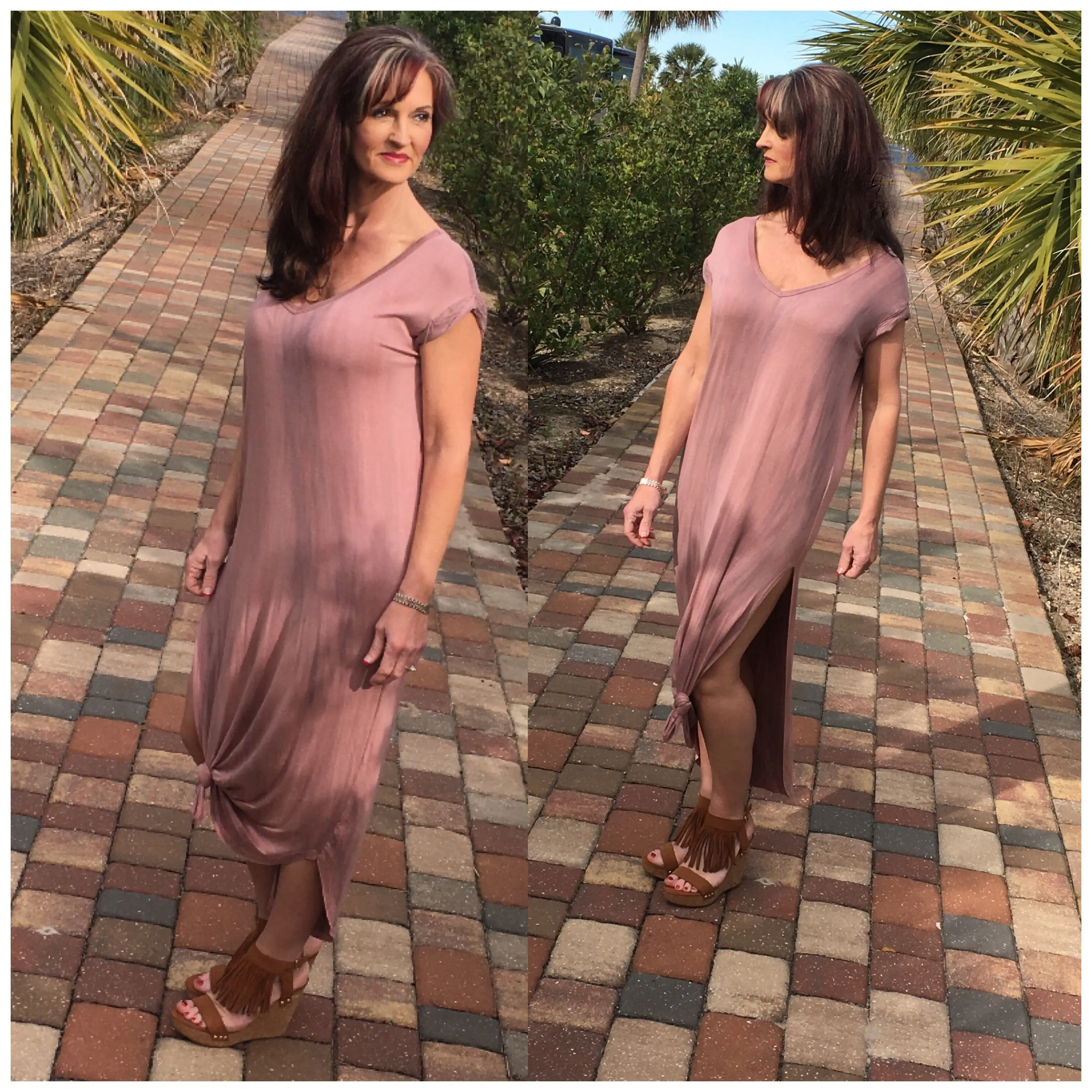 Dusty Rose Mineral Washed Side Knot Dress