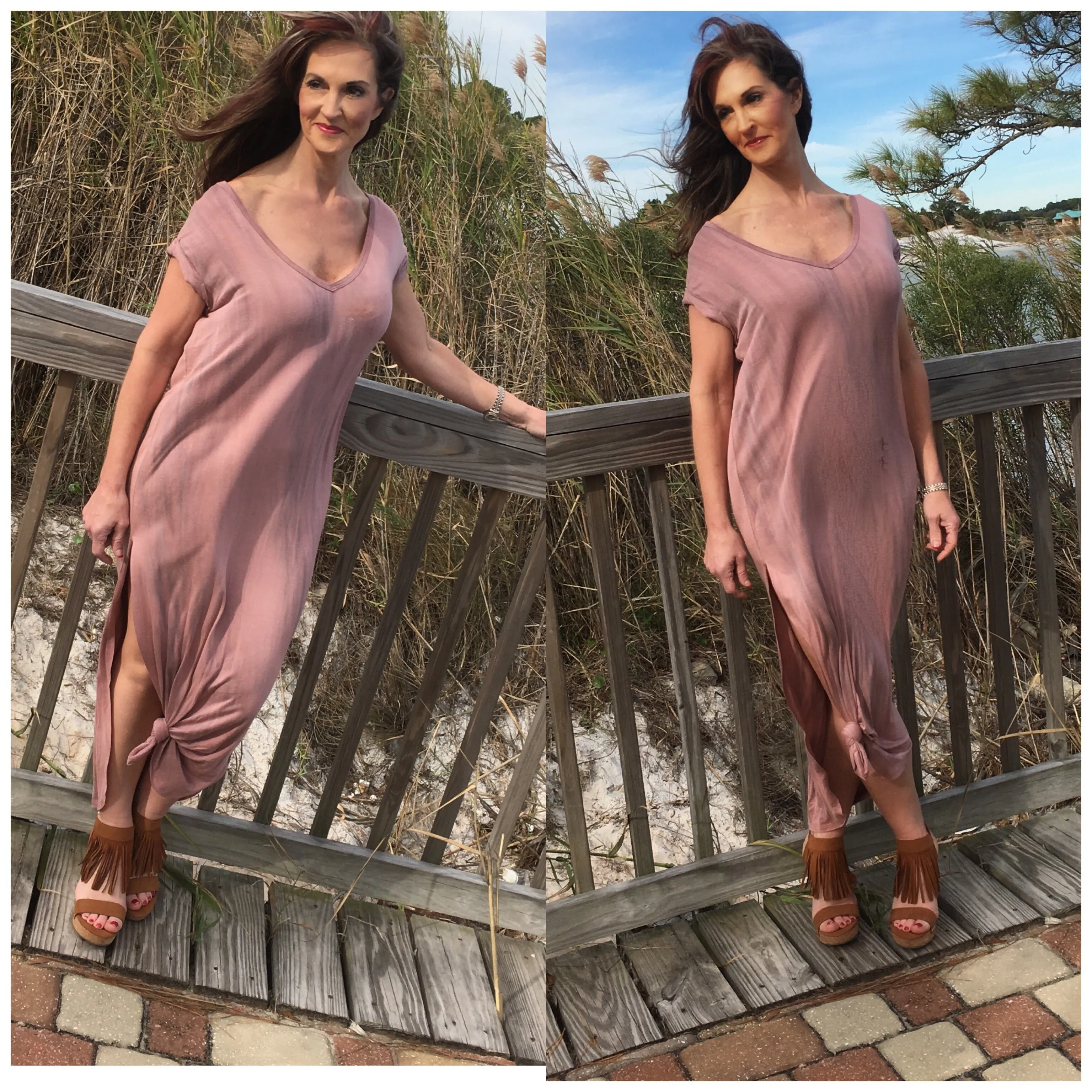 Dusty Rose Mineral Washed Side Knot Dress