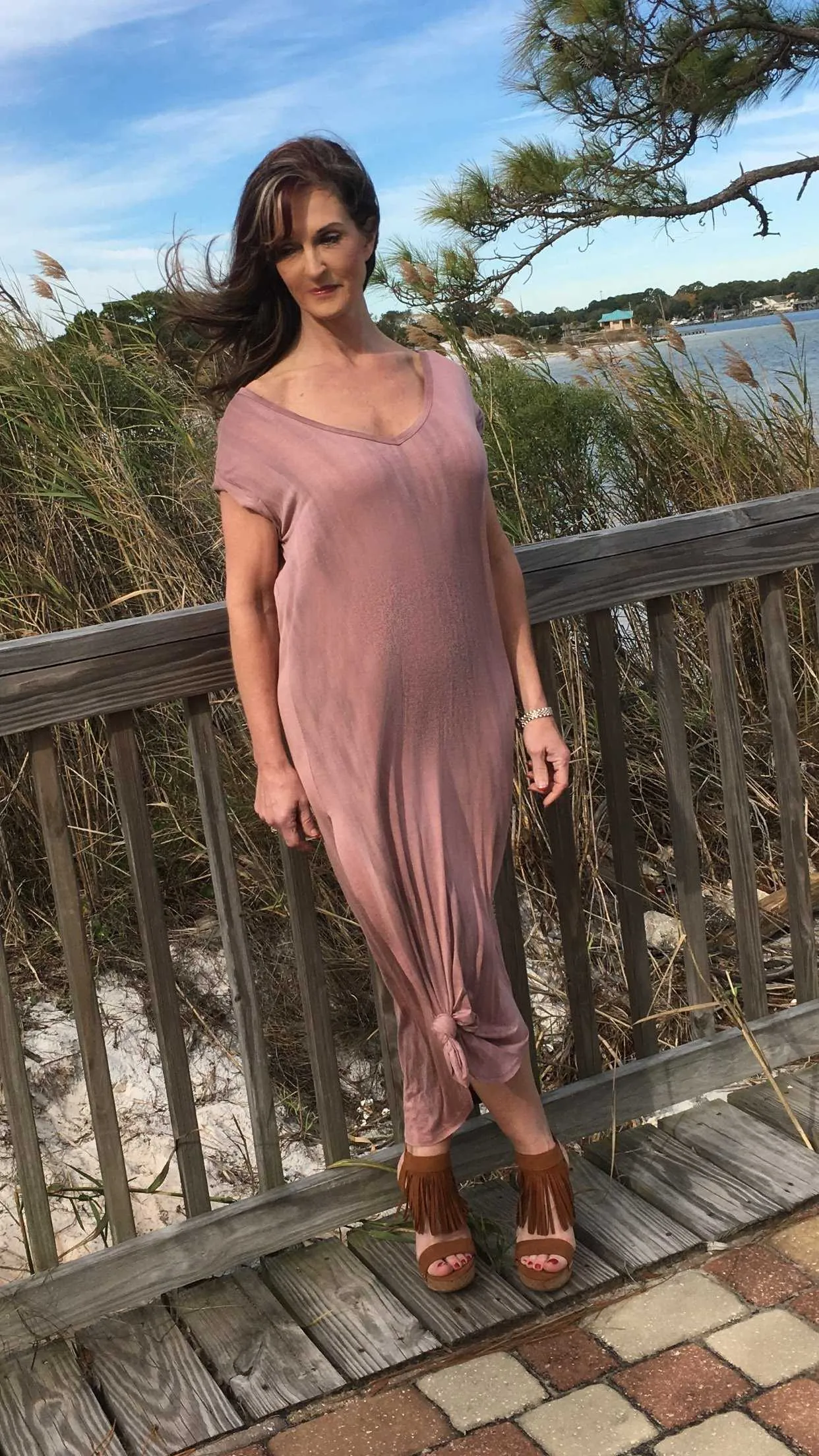 Dusty Rose Mineral Washed Side Knot Dress