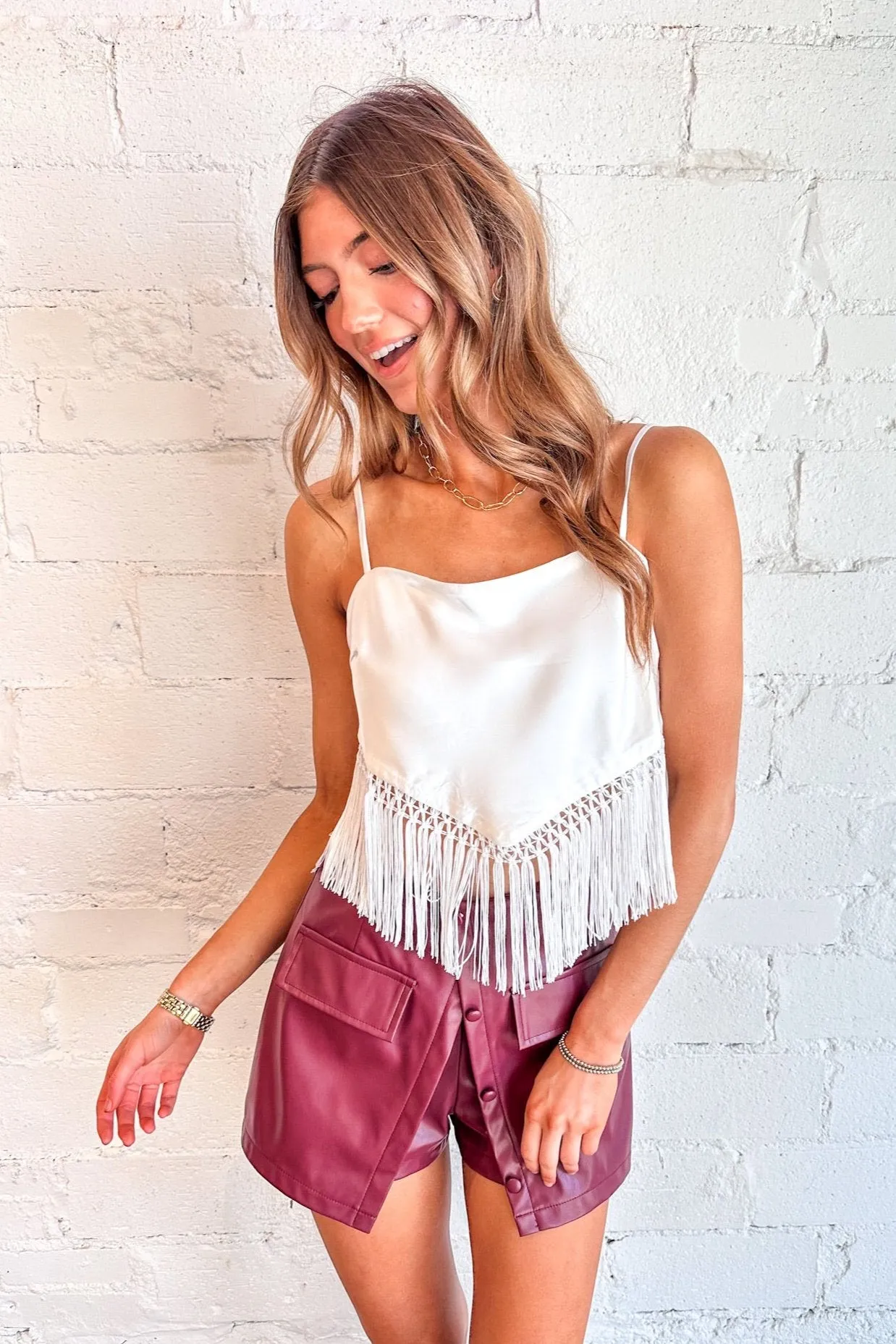 Fringe Detail Tie Back Top