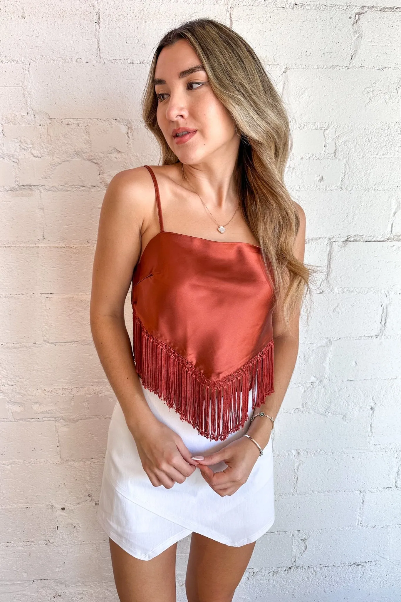 Fringe Detail Tie Back Top