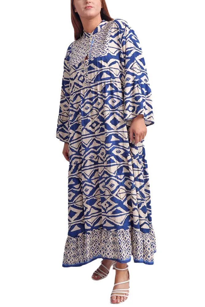 Geometric Print Button Up Long Dress