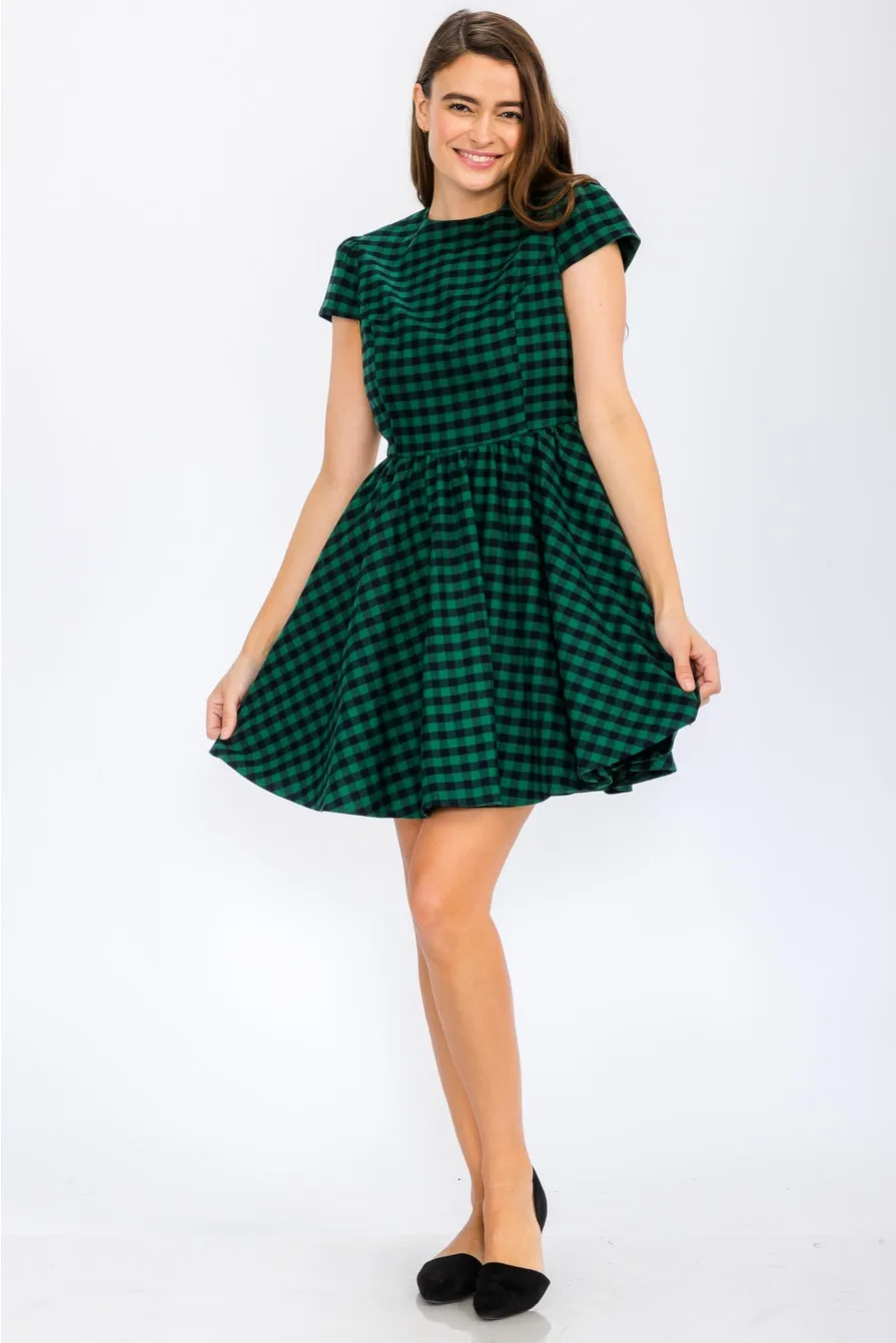 Green Buffalo Plaid Mini Dress