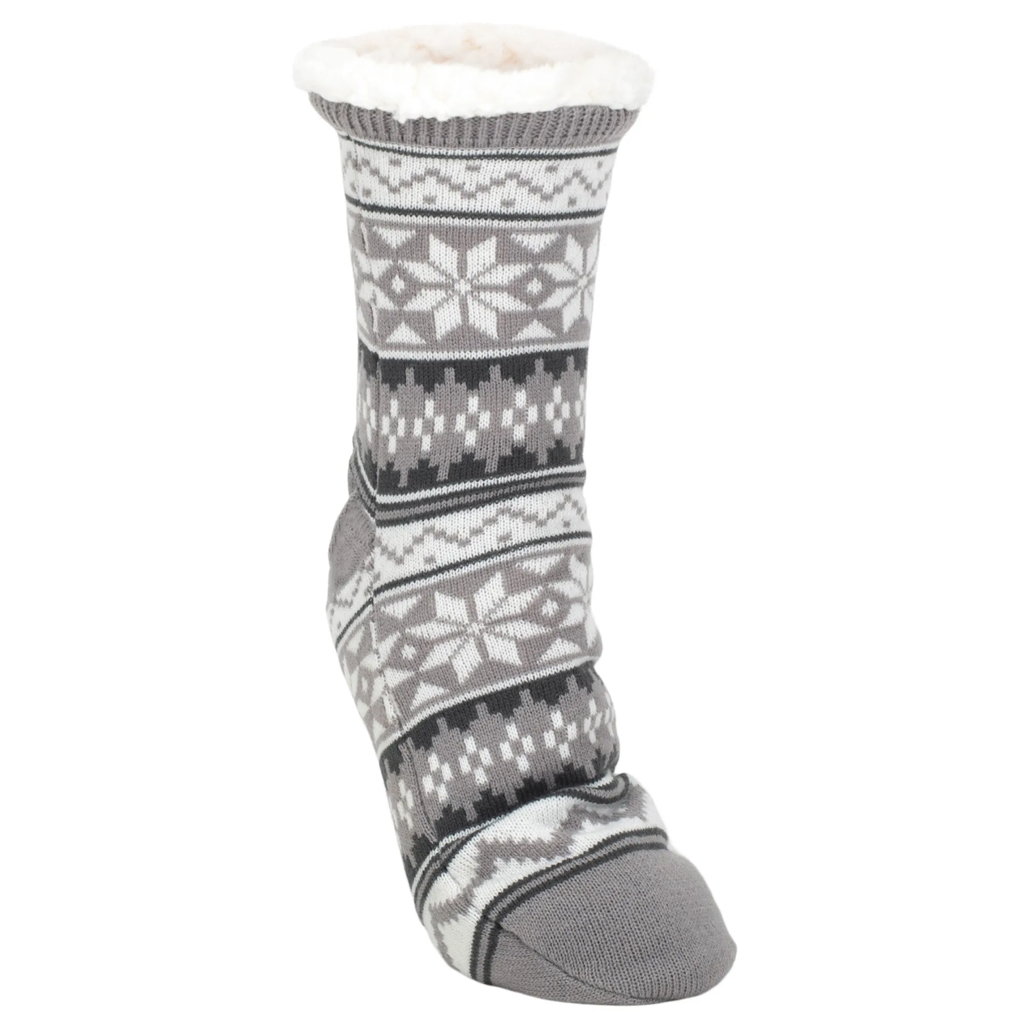 Grey Nordic Snow Womens Cozy Sherpa Fleece Plush Non Skid Indoor Slipper Socks