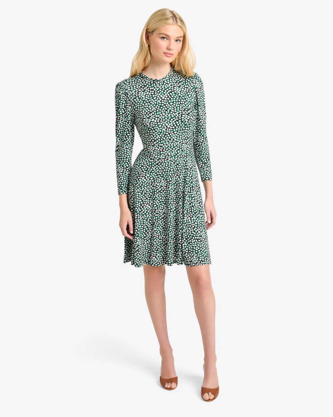 Julia Mini Dress in Green Square Dot