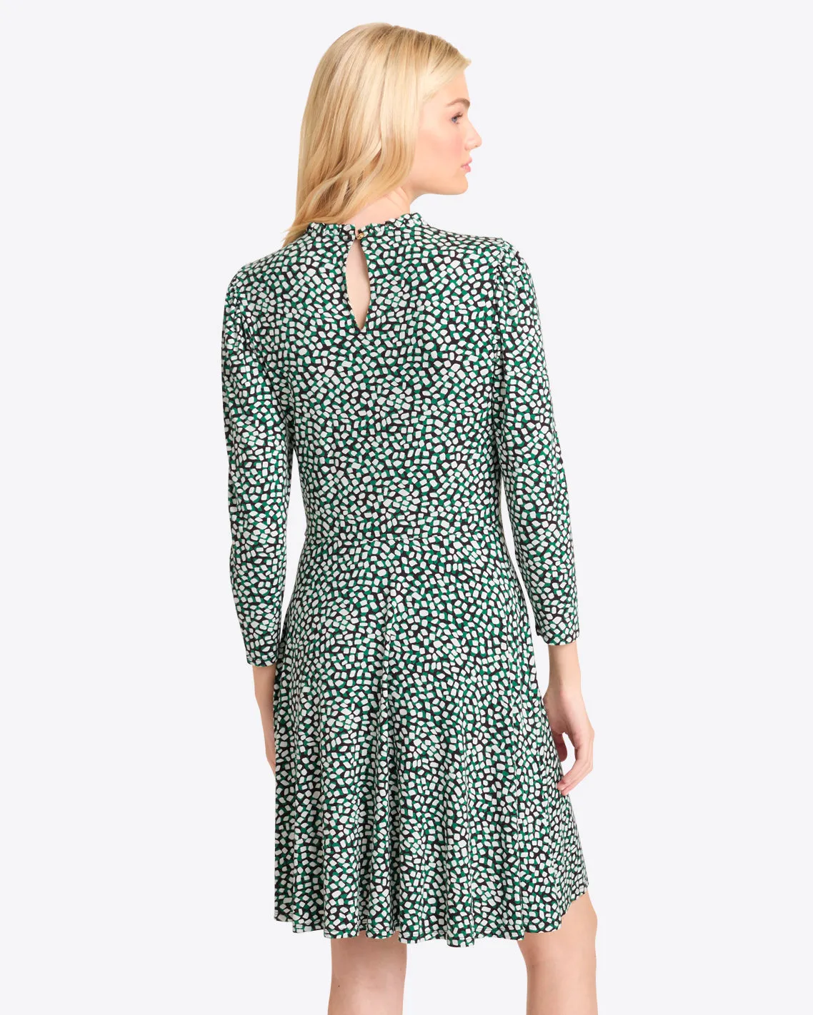 Julia Mini Dress in Green Square Dot