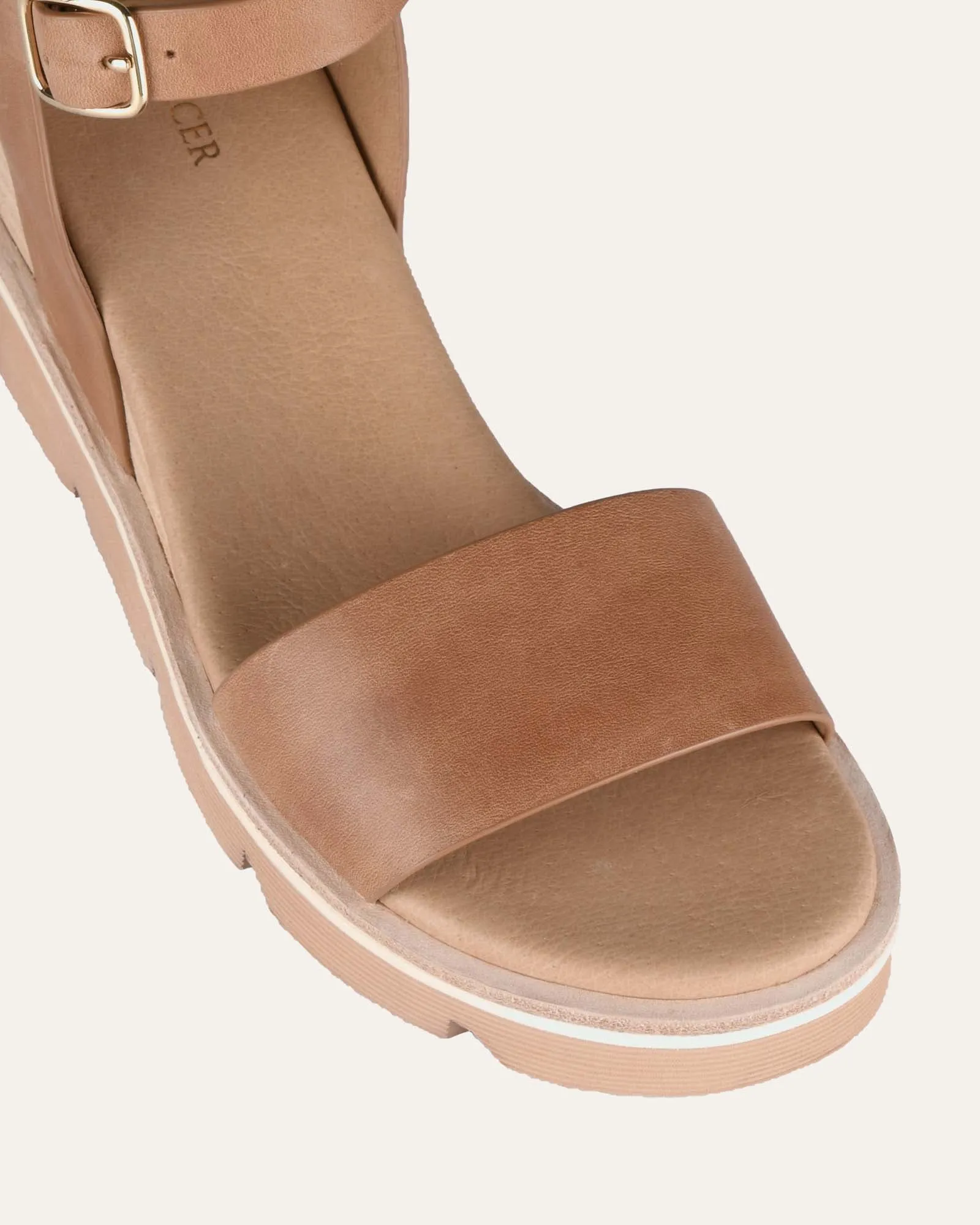 KATIE MID HEEL WEDGE SANDALS TAN LEATHER