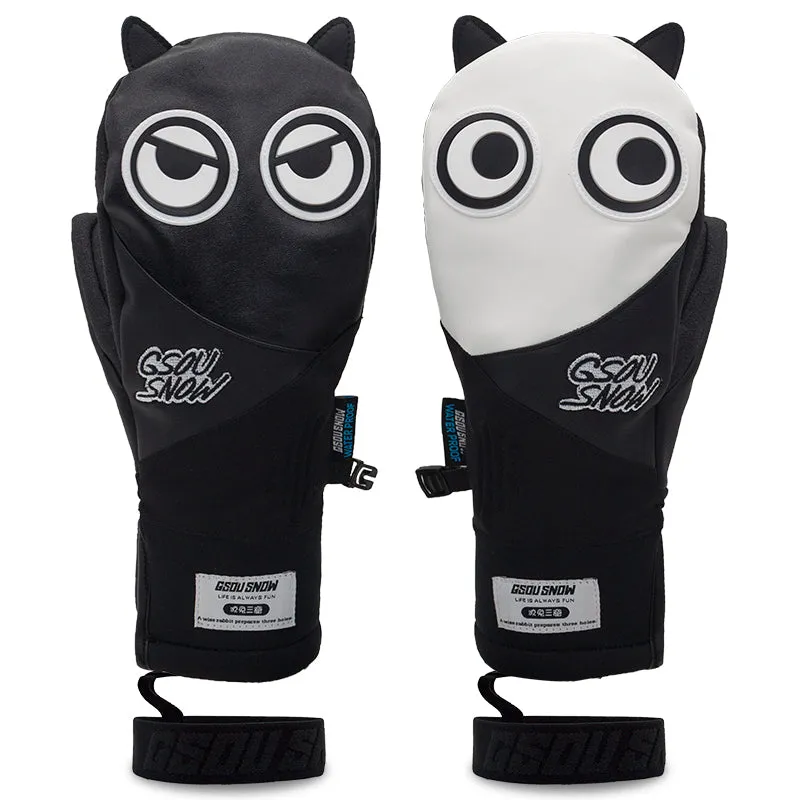 Men's Unisex Gsou Snow Full Leather Snow Mascot Snowboard Gloves Winter Mittens