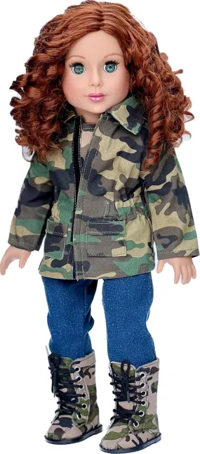 Military Style - 4 piece doll outfit - Camouflage Jacket, T-shirt, Jeans and Camouflage Boots