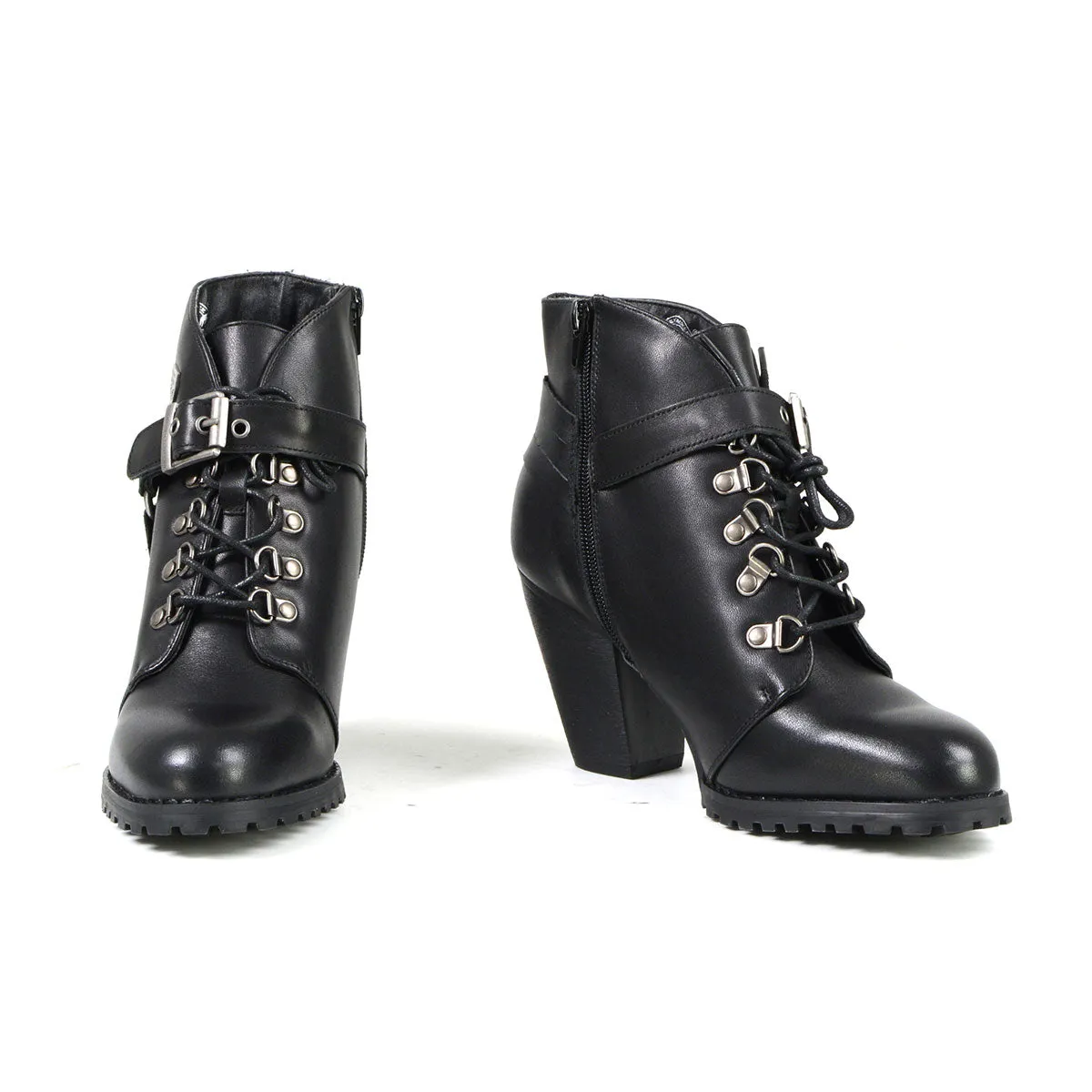 Milwaukee Leather MBL9458 Women's Premium Black Leather Fashion Casual Boots with Classic Harness Ring